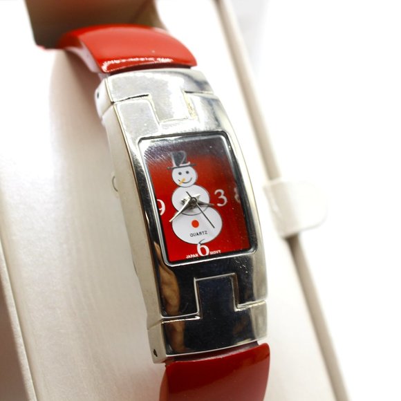 Holiday Lane Accessories - Vintage Holiday Lane Women's Casual Retro Red & Silver Snowman Classic Watch 90s